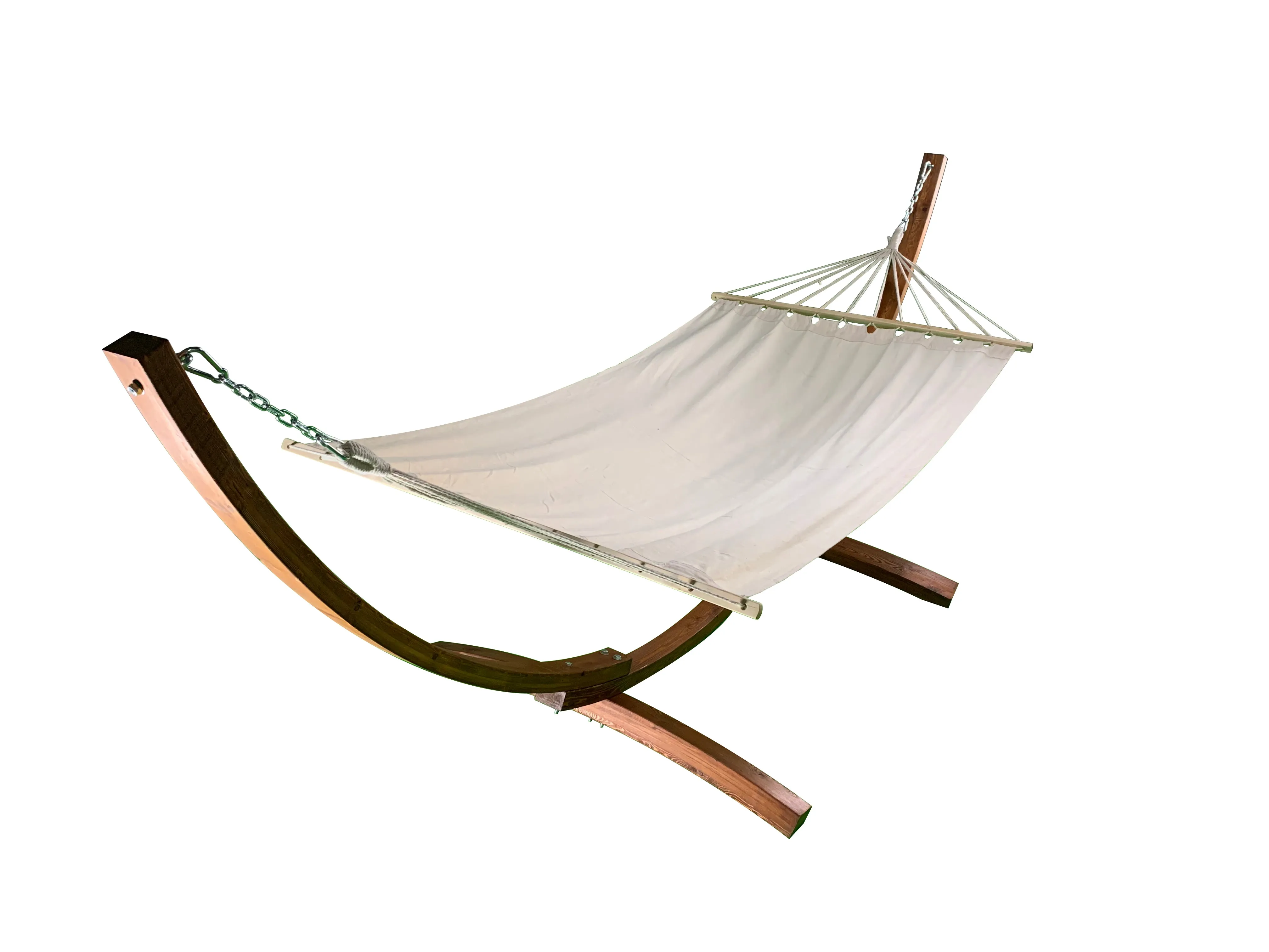 12 Ft. Teak Stain/Water Treated Wooden Arc Hammock Stand & Bed. (Beige)