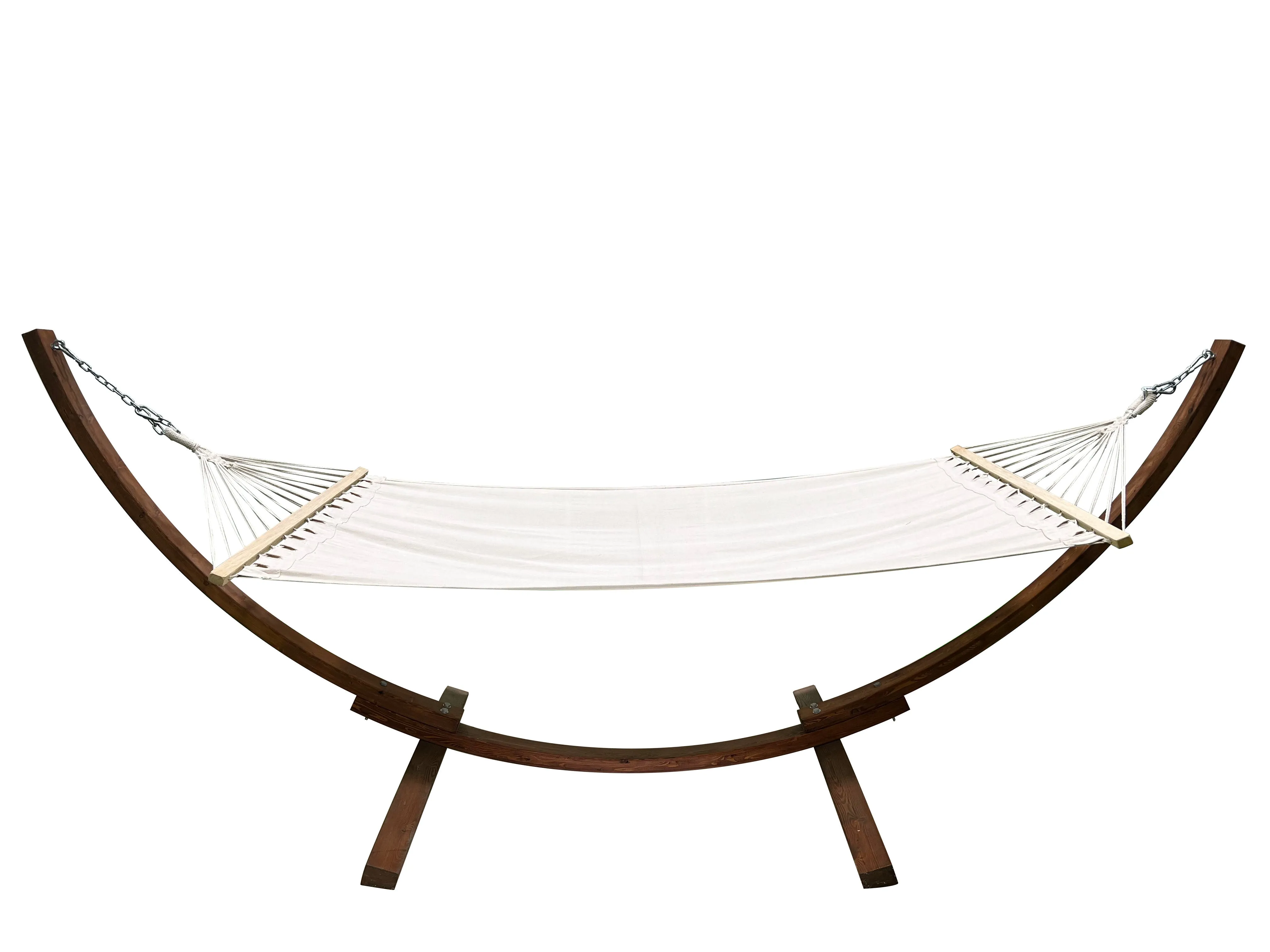 12 Ft. Teak Stain/Water Treated Wooden Arc Hammock Stand & Bed. (Beige)