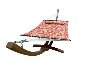 14 Ft. Teak Stain Wooden Arc Hammock Stand & Quilted Hammock Bed w/Pillow.