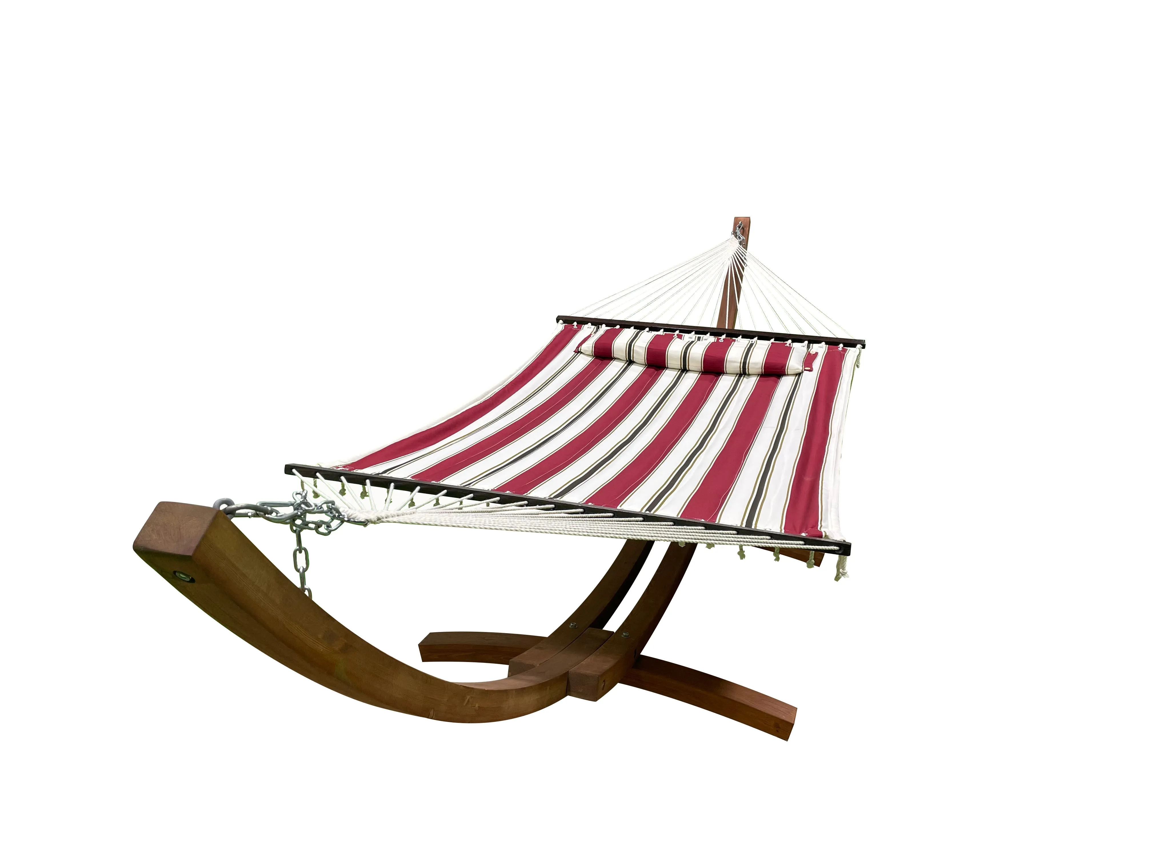 14 Ft. Teak Stain Wooden Arc Hammock Stand & Quilted Hammock Bed w/Pillow.