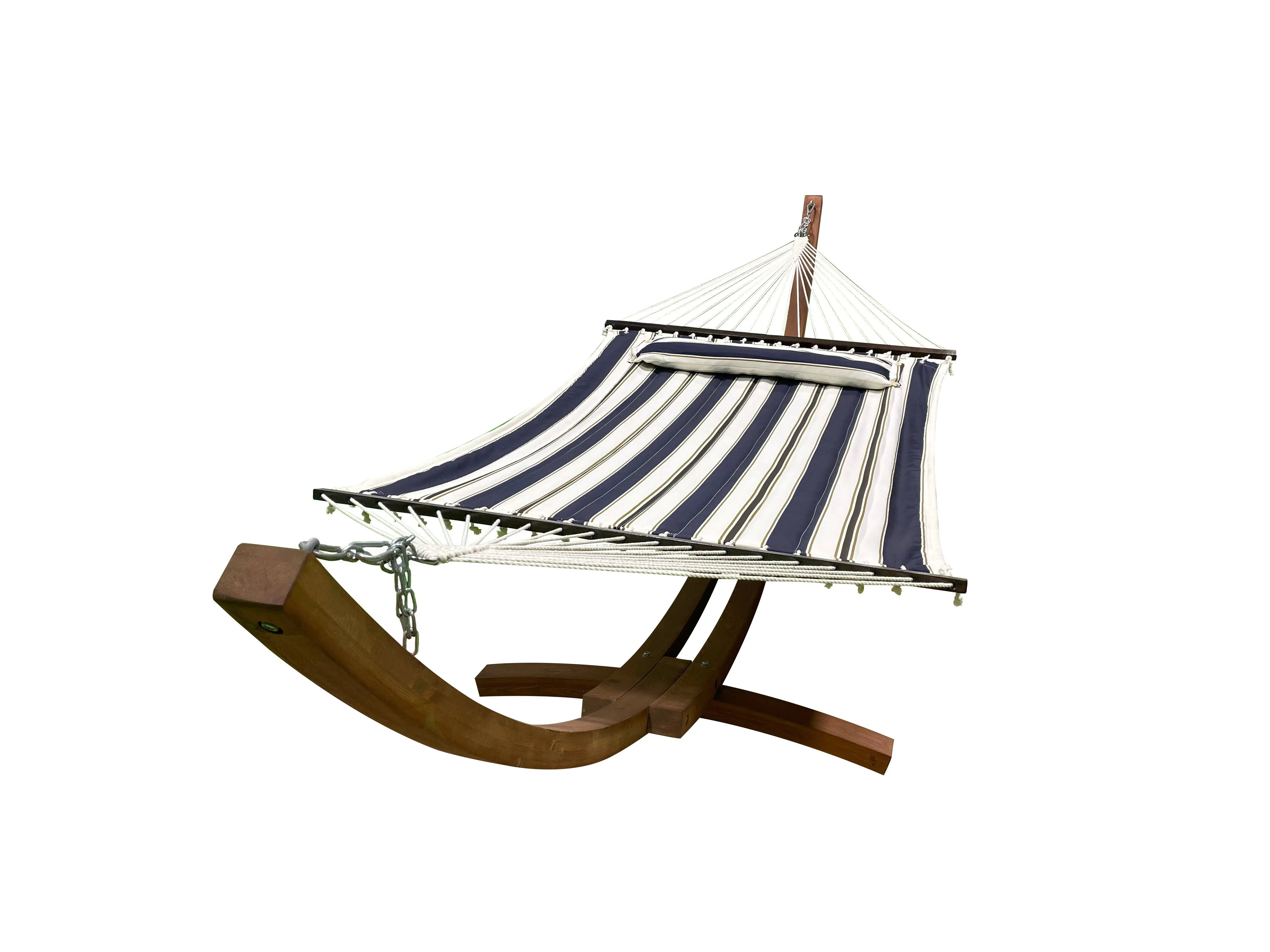 14 Ft. Teak Stain Wooden Arc Hammock Stand & Quilted Hammock Bed w/Pillow.