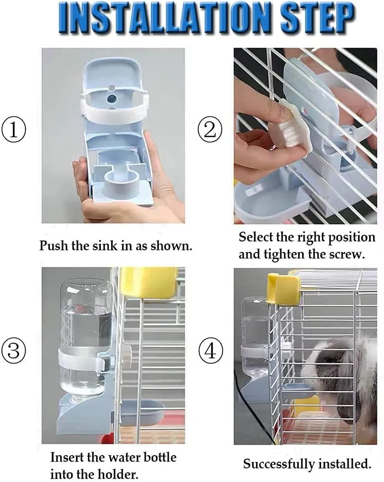 17oz Rabbit Water Feeder, Pet Cage Suspended Water Dispenser, Hanging Automatic Small Animal Water Bottle Bowl for Bunny Chinchilla Hedgehog Ferret Hamster