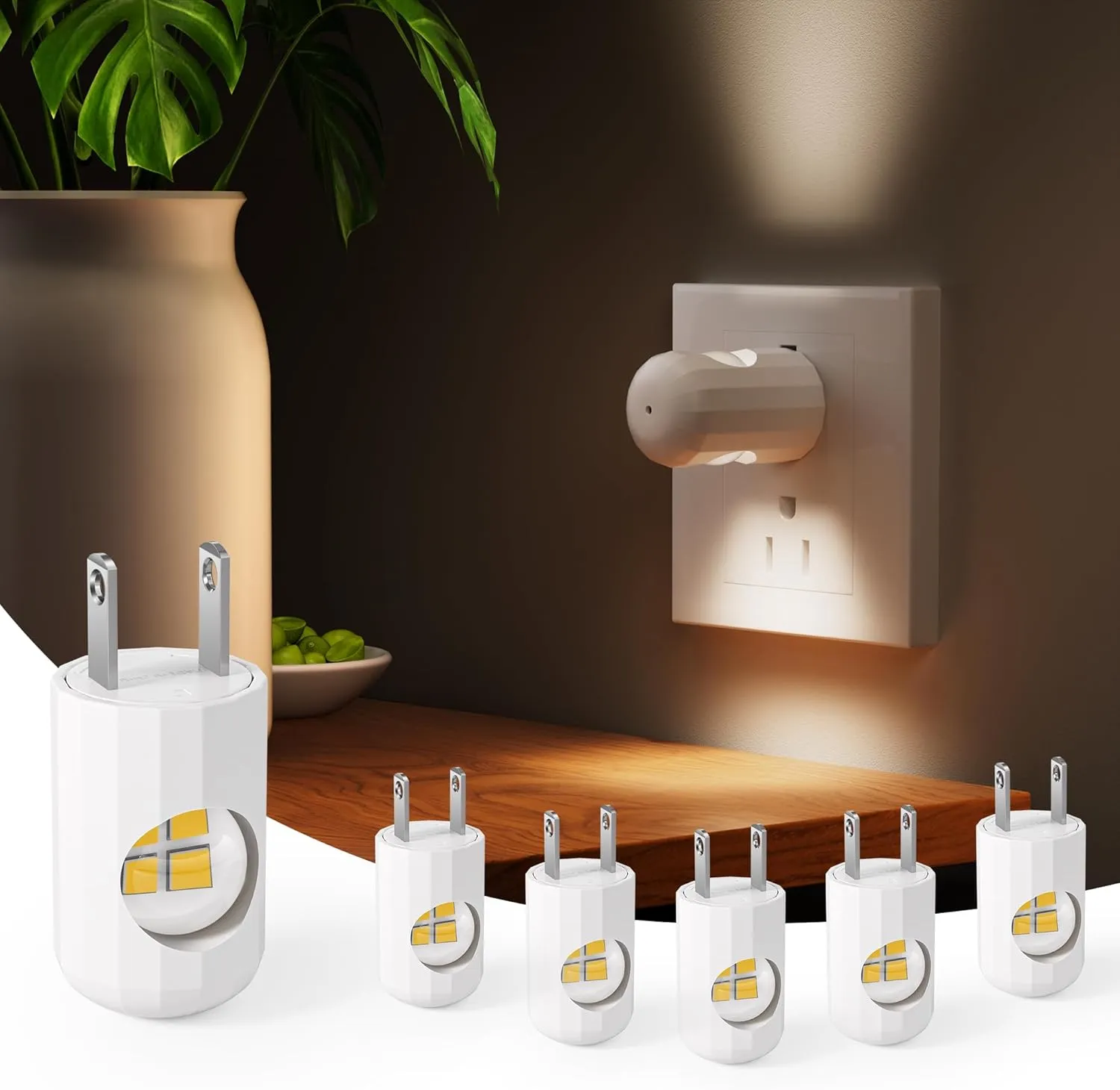 6-Pack LED Night Light Plug-in Wall Outlet Light, Warm White, Ambient Lighting for Bedroom, Bathroom, Nursery, Hallway, Kitchen