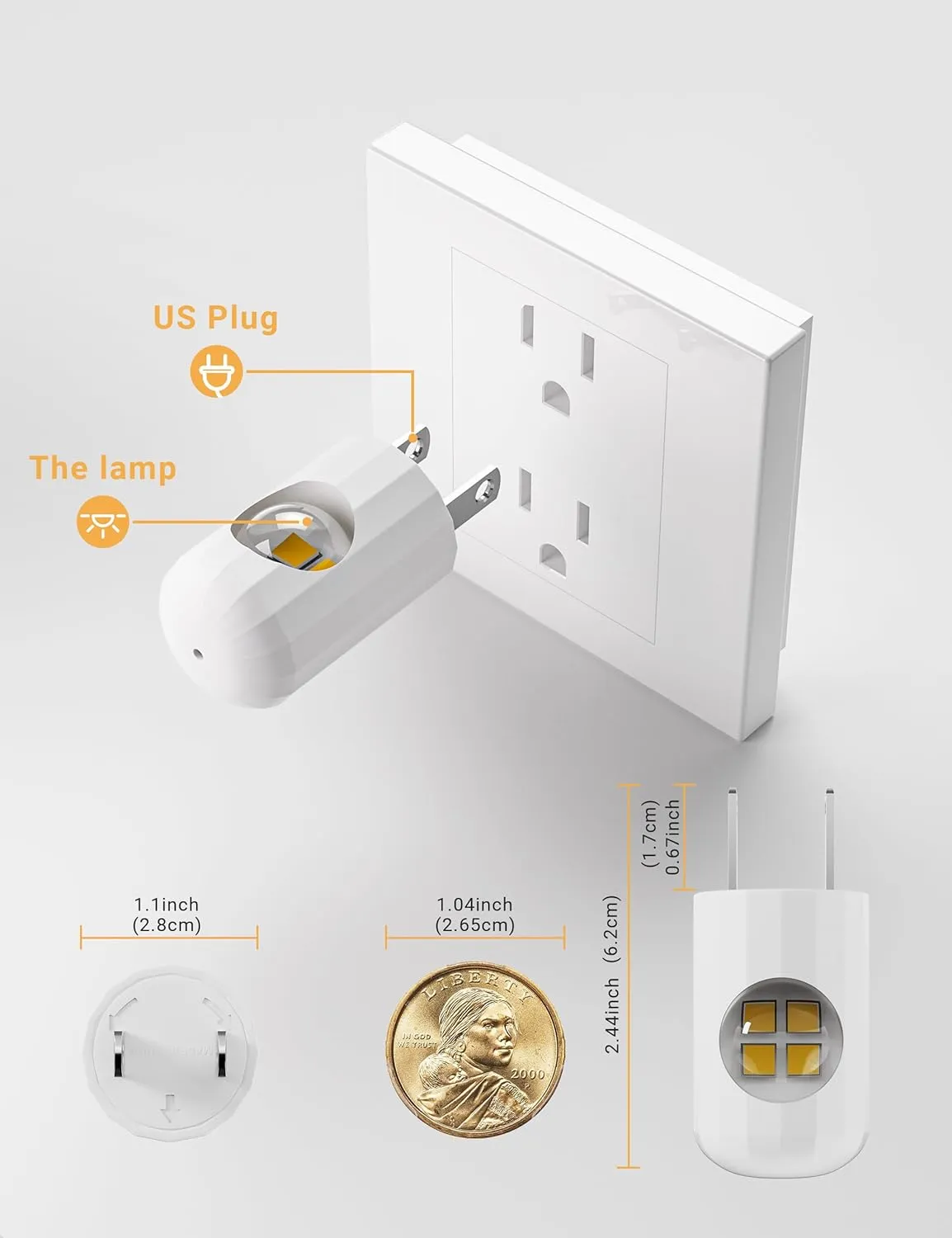 6-Pack LED Night Light Plug-in Wall Outlet Light, Warm White, Ambient Lighting for Bedroom, Bathroom, Nursery, Hallway, Kitchen