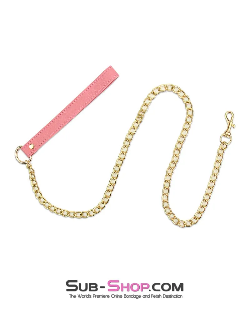 7337M-SIS      Precious Sissy Boi Accessory Pet Bow Bondage Slave Collar with Bell and Gold Fetish Mistress Chain Leash