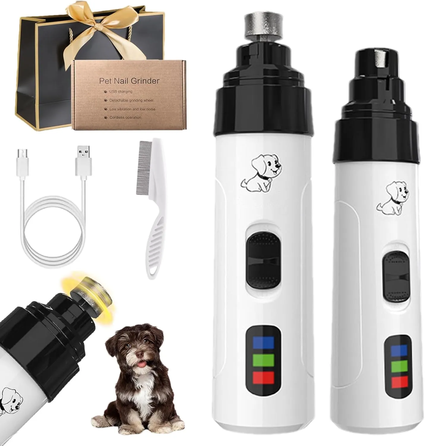 Accuratew Silent Dog Nail Grinder, Rechargeable Usb Charging Electric Pet Nail Grinder, Silent Groom Pro Nail Grinder, Rechargeable Silent Groom Pro For Dogs, Electric Quiet Dog Nail Grinder (2PCS)