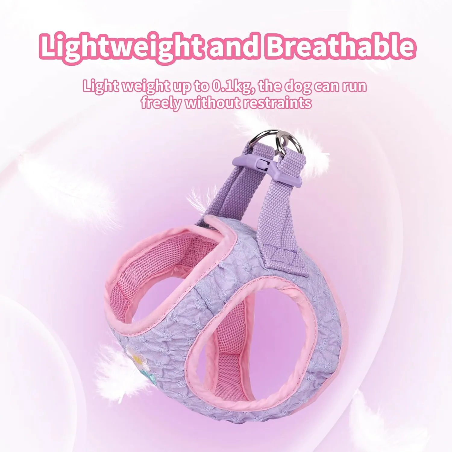 AIITLE Breathable Dog Vest Harness and Leash Set - Step in Adjustable Dog Harness with Magic Tape Design and Quick-Release Buckle - Outdoor Walking, Training for Medium Dogs Purple L