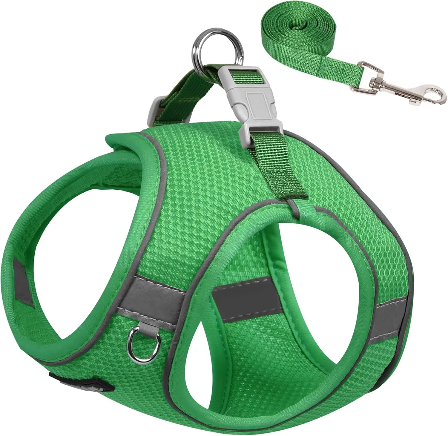AIITLE Dog Harness and Leash Set, No Pull Step in Puppy Harness with Super Breathable Mesh, Reflective Puppy Essentials for Outdoor Walking, Training for Small Dogs, Cats Green XS