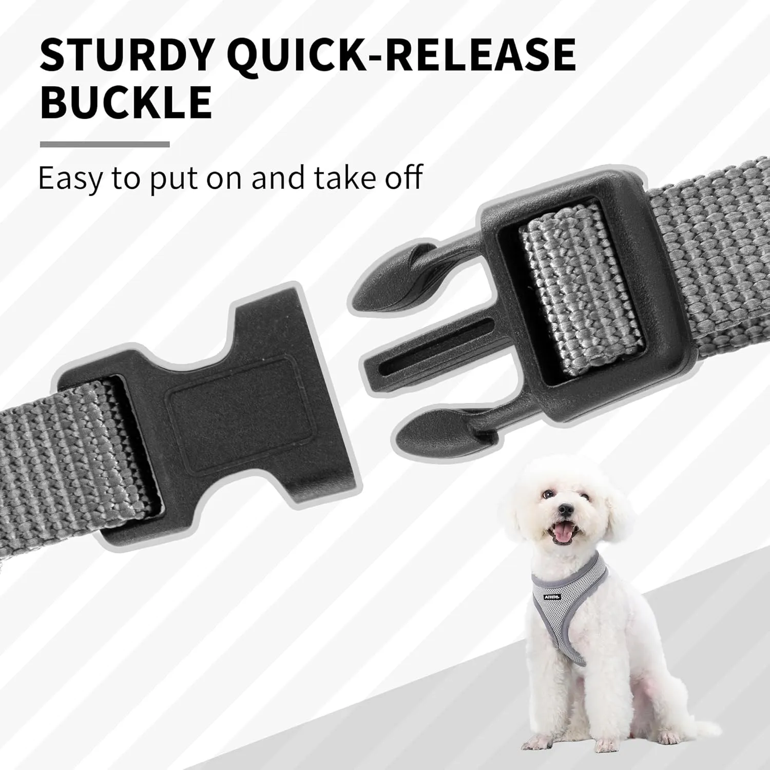 AIITLE No Choke Dog Harness with Triple-Layer Mesh, Reflective & Adjustable Chest Belt, Easy On/Off for Pekingese, Schnauzer  Durable for Daily Walks, Parties (L, Grey)