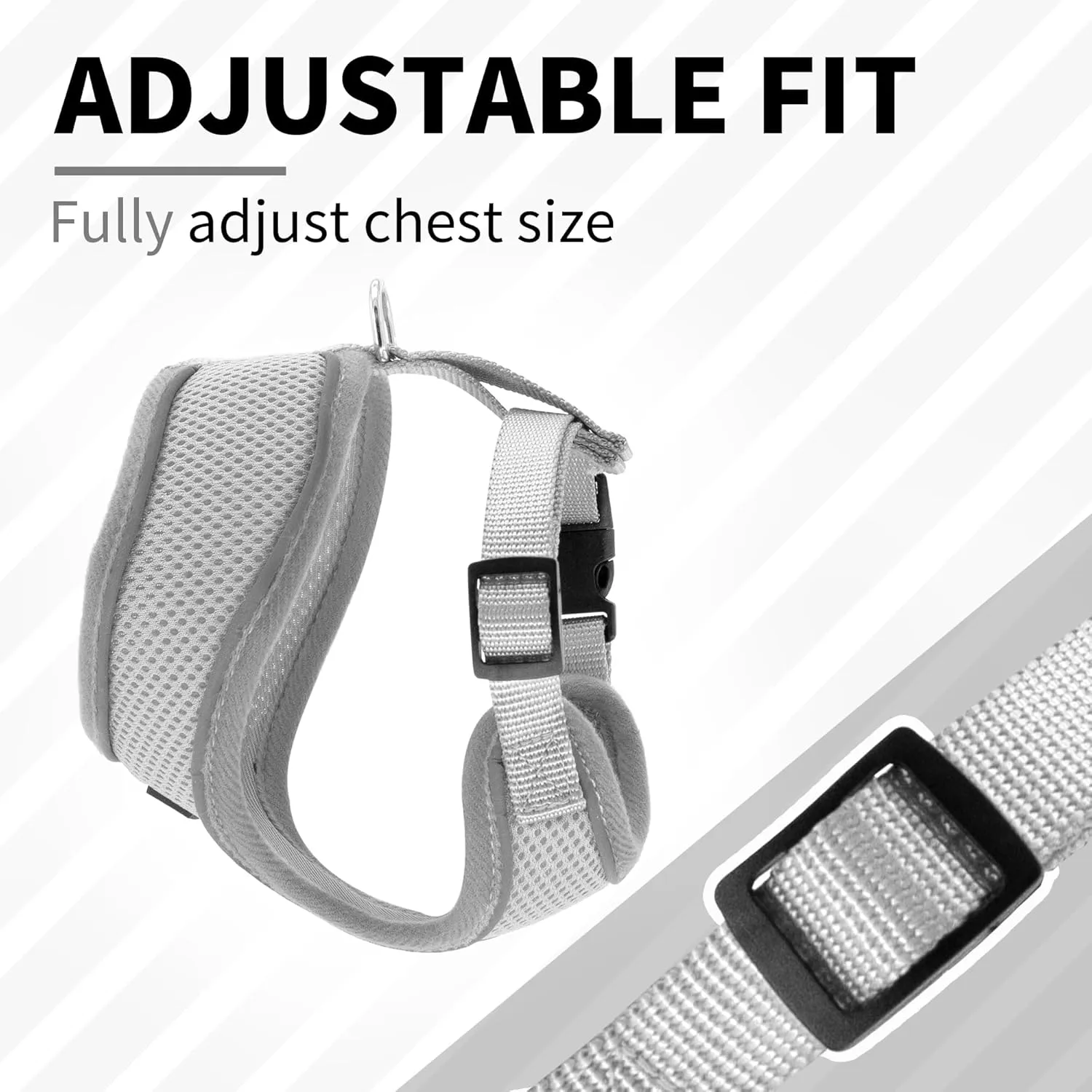 AIITLE No Choke Dog Harness with Triple-Layer Mesh, Reflective & Adjustable Chest Belt, Easy On/Off for Pekingese, Schnauzer  Durable for Daily Walks, Parties (L, Grey)