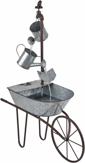 Alpine Corporation MCC574 Outdoor Floor Galvanized Shovel Pitcher Bucket Fountain, 41" Vintage Garden Water Feature, Patio & Backyard Dcor, Gray