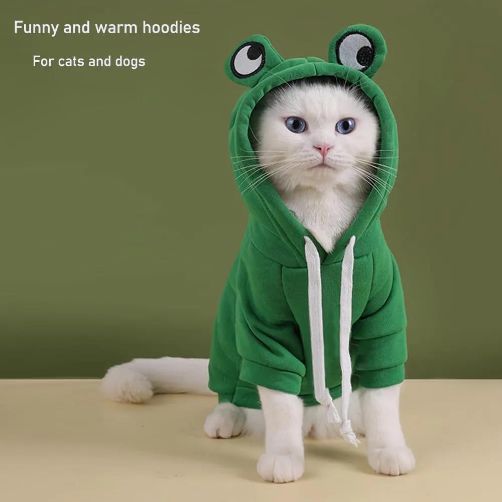 ANIAC Funny Pet Clothes for Small Dog Cat Girl Male Puppy Hoodies Warm Dogs Sweatshirt Coat with Eye Hood Fall Cat Apparel Christmas Halloween Outfit Dog Frog Costume (Green, Small)