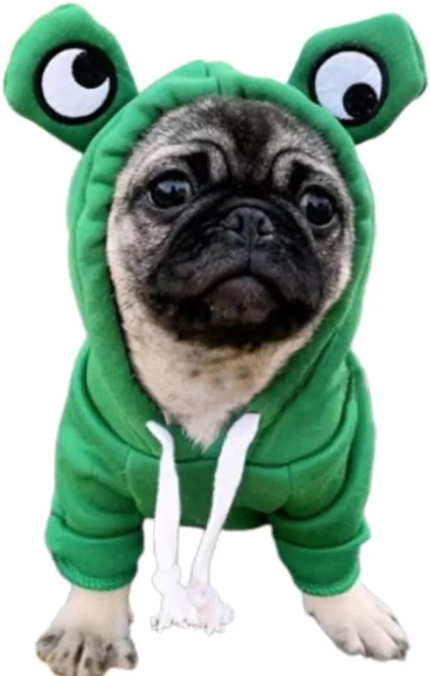 ANIAC Funny Pet Clothes for Small Dog Cat Girl Male Puppy Hoodies Warm Dogs Sweatshirt Coat with Eye Hood Fall Cat Apparel Christmas Halloween Outfit Dog Frog Costume (Green, Small)