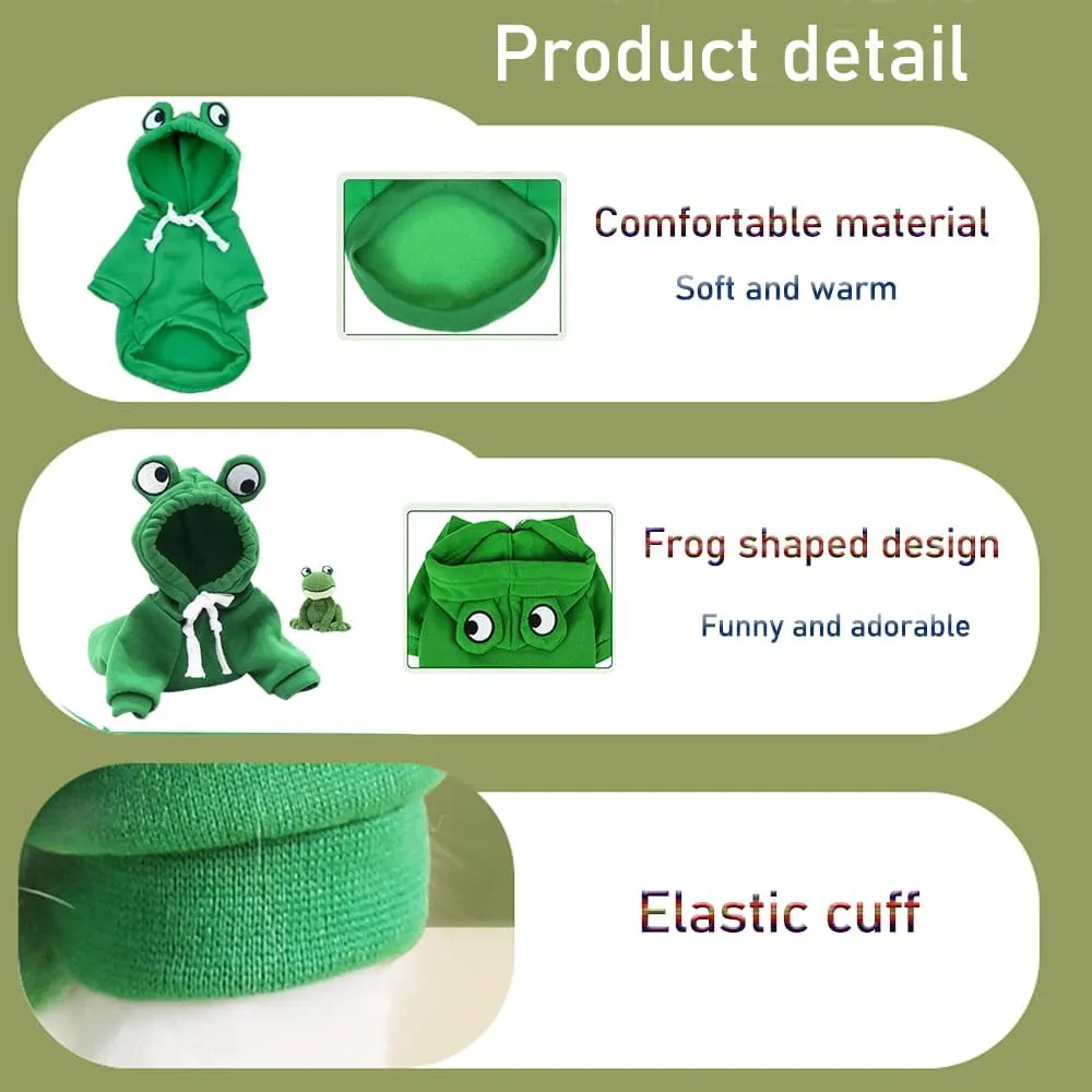 ANIAC Funny Pet Clothes for Small Dog Cat Girl Male Puppy Hoodies Warm Dogs Sweatshirt Coat with Eye Hood Fall Cat Apparel Christmas Halloween Outfit Dog Frog Costume (Green, Small)