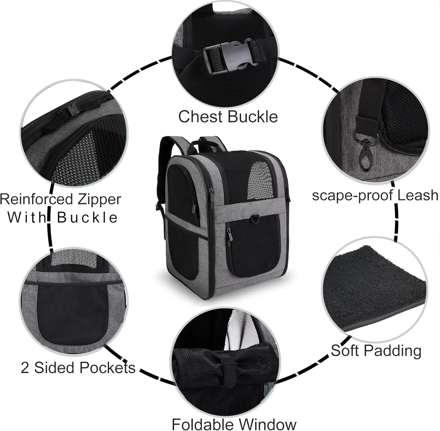 Apollo Walker Pet Carrier Backpack for Large/Small Cats and Dogs, Puppies, Safety Features and Cushion Back Support for Travel, Hiking, Outdoor Use (Gray-Expandable)
