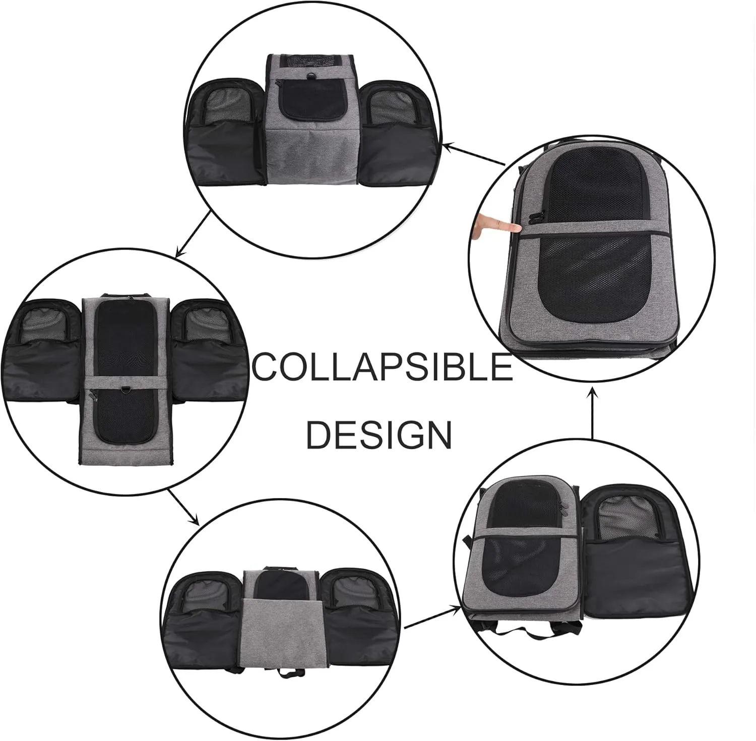 Apollo Walker Pet Carrier Backpack for Large/Small Cats and Dogs, Puppies, Safety Features and Cushion Back Support for Travel, Hiking, Outdoor Use (Gray-Expandable)