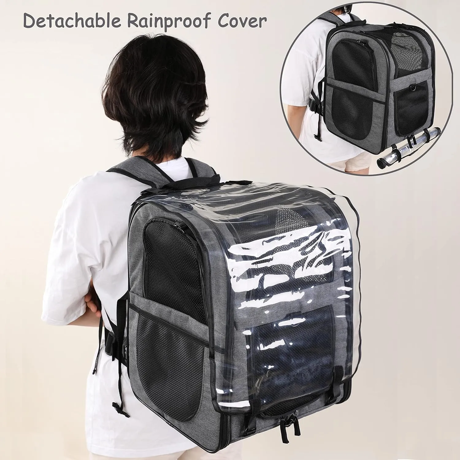 Apollo Walker Pet Carrier Backpack for Large/Small Cats and Dogs, Puppies, Safety Features and Cushion Back Support for Travel, Hiking, Outdoor Use (Gray-Expandable)