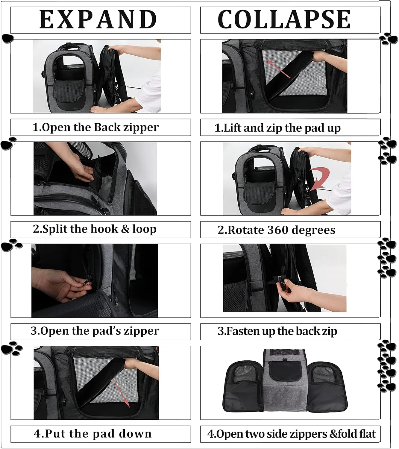 Apollo Walker Pet Carrier Backpack for Large/Small Cats and Dogs, Puppies, Safety Features and Cushion Back Support for Travel, Hiking, Outdoor Use (Gray-Expandable)