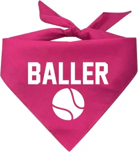 Baller Dog Bandana | 100% Cotton Adjustable Triangle | Made in USA | Tennis | Sports | Biggest Fan | Game, Set, Match | Hot Pink, One Size (347)
