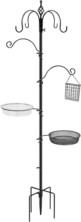 Bird Feeding Station,90.55in 4-Hook Bird Feeding Station for Outdoors,Squirrel-Proof with Tray Humming Bird Feeder Bracket for Easy Assembly Suitable for Courtyards Gardens (Black)