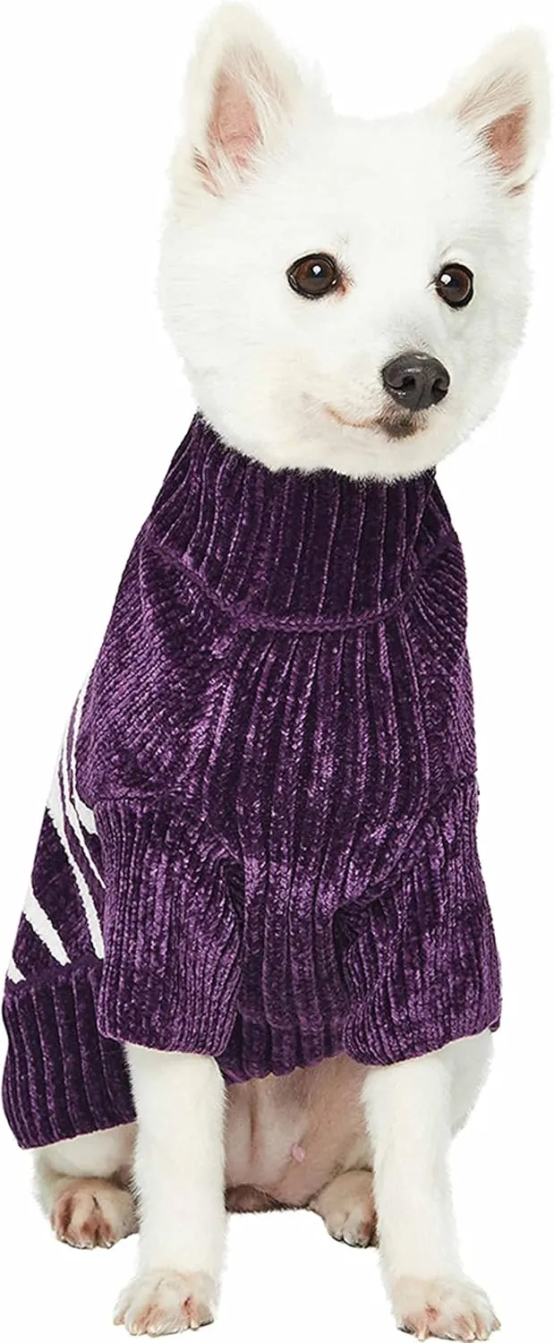 Blueberry Pet Cozy Soft Chenille Classy Striped Dog Sweater in Dark Plum, Back Length 12", Pack of 1 Clothes for Dogs