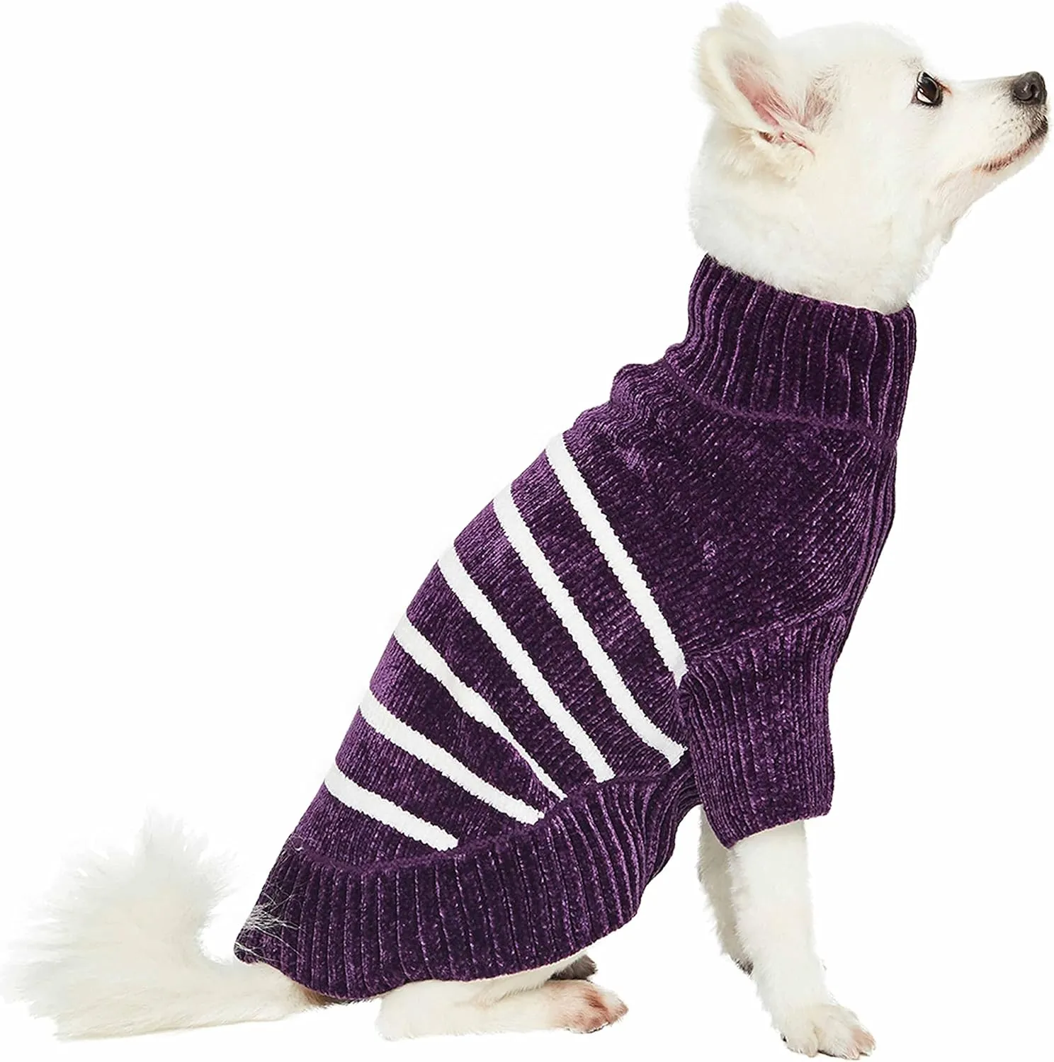Blueberry Pet Cozy Soft Chenille Classy Striped Dog Sweater in Dark Plum, Back Length 12", Pack of 1 Clothes for Dogs