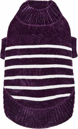 Blueberry Pet Cozy Soft Chenille Classy Striped Dog Sweater in Dark Plum, Back Length 12", Pack of 1 Clothes for Dogs