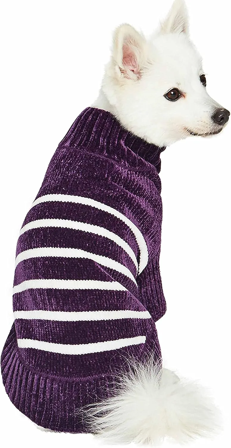 Blueberry Pet Cozy Soft Chenille Classy Striped Dog Sweater in Dark Plum, Back Length 12", Pack of 1 Clothes for Dogs