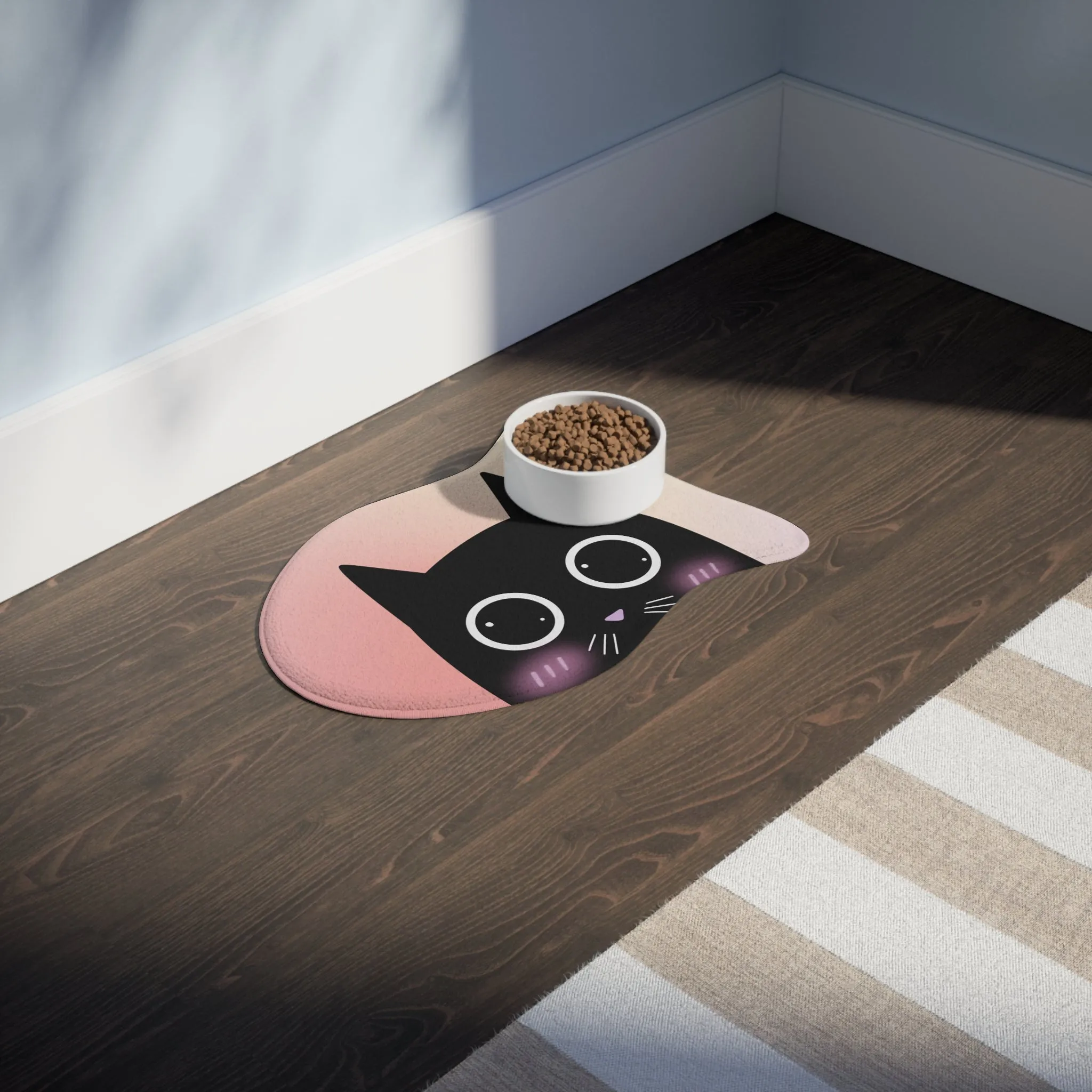 Blushing Cat Cartoon Pet Feeding Mats - 3 Sizes