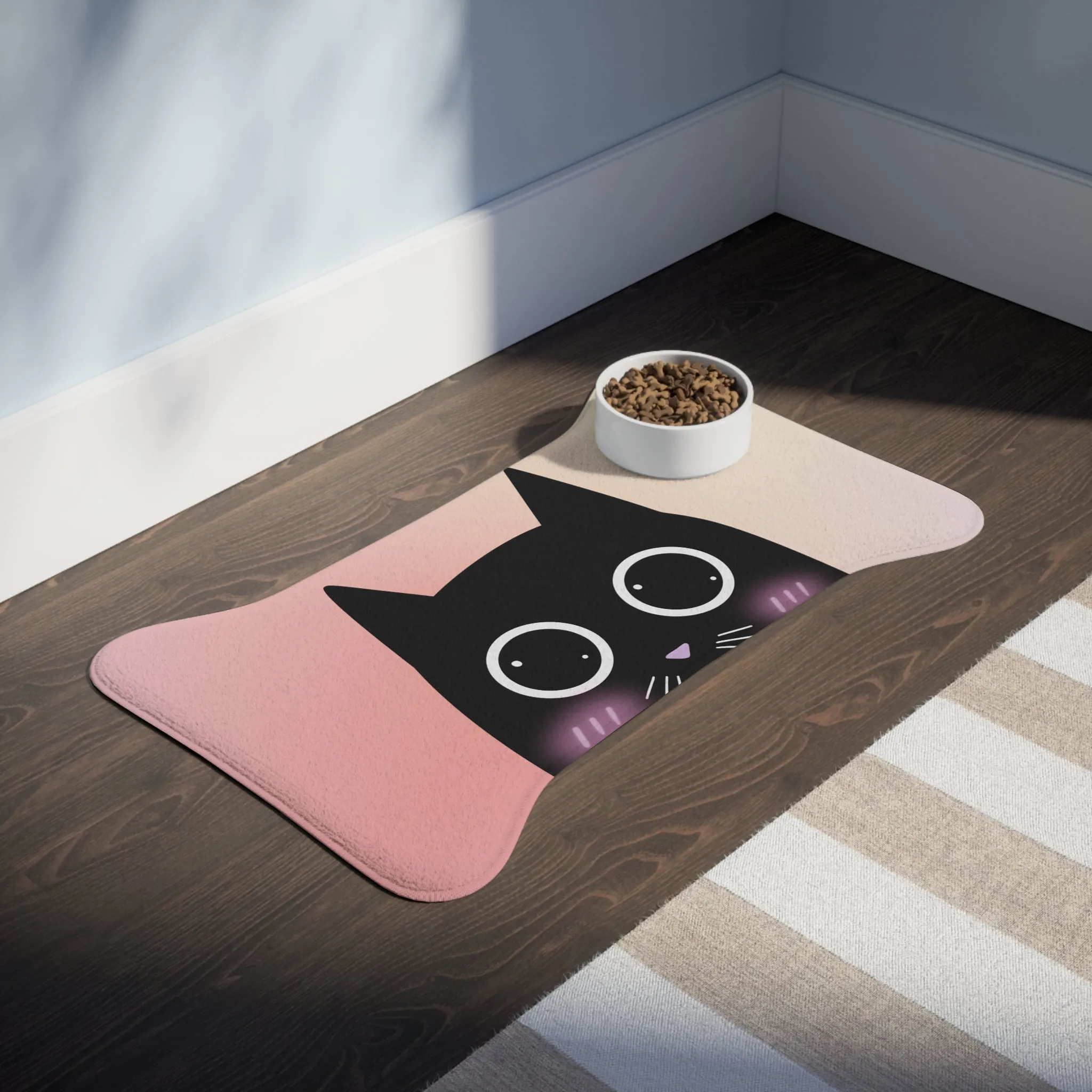 Blushing Cat Cartoon Pet Feeding Mats - 3 Sizes
