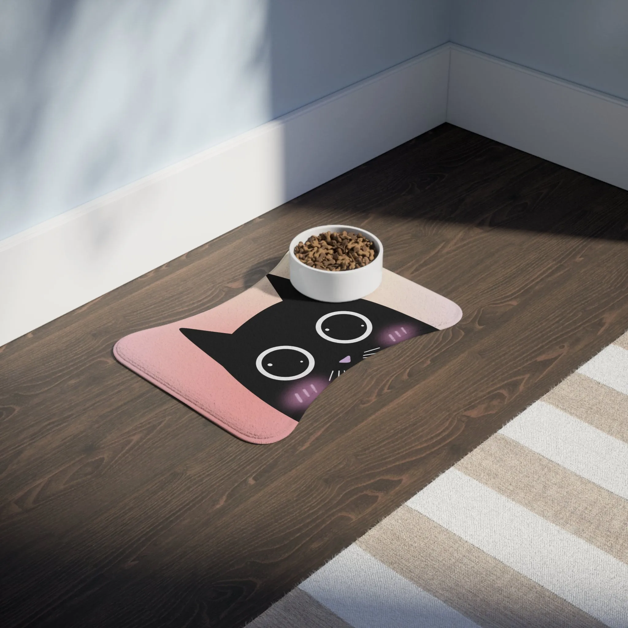 Blushing Cat Cartoon Pet Feeding Mats - 3 Sizes