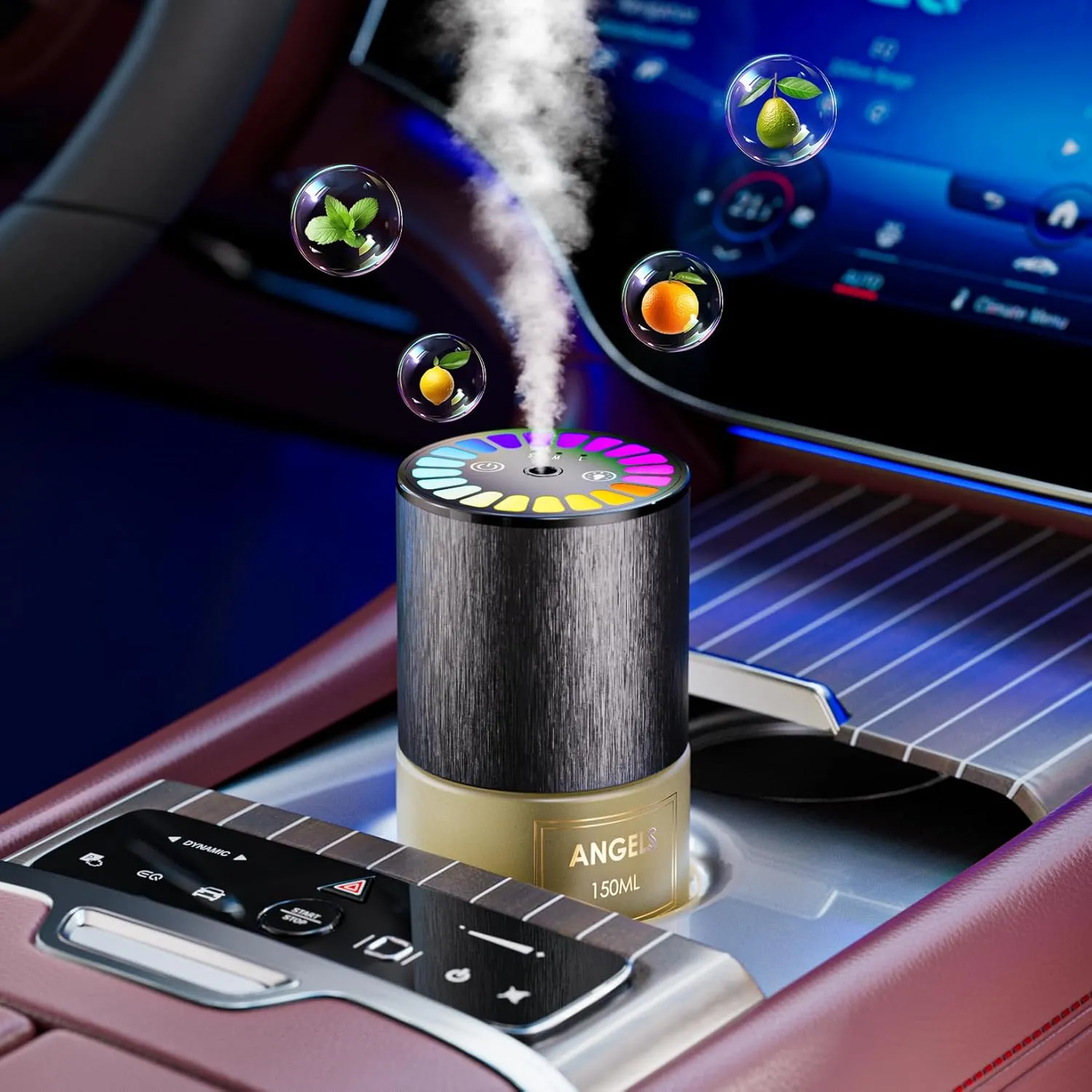 Car Air Freshener, Car Fresheners Long Lasting, Auto On/Off, 3 Adjustable Modes for Custom Scent Intensity, 150mL Large Capacity, Diffuser with RGB Music Syncing Light (Angels)