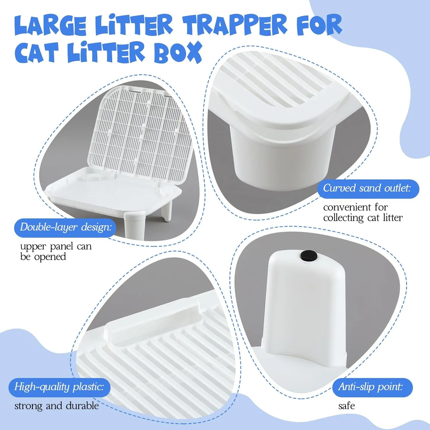 Cat Litter Ramp Trapper for Cat Litter Box Easy Cleaning Step and Stair Easy Entry for Elder Kitten Compatible with Various Models Trash Box(White,19.7"x 16"x 5.91")