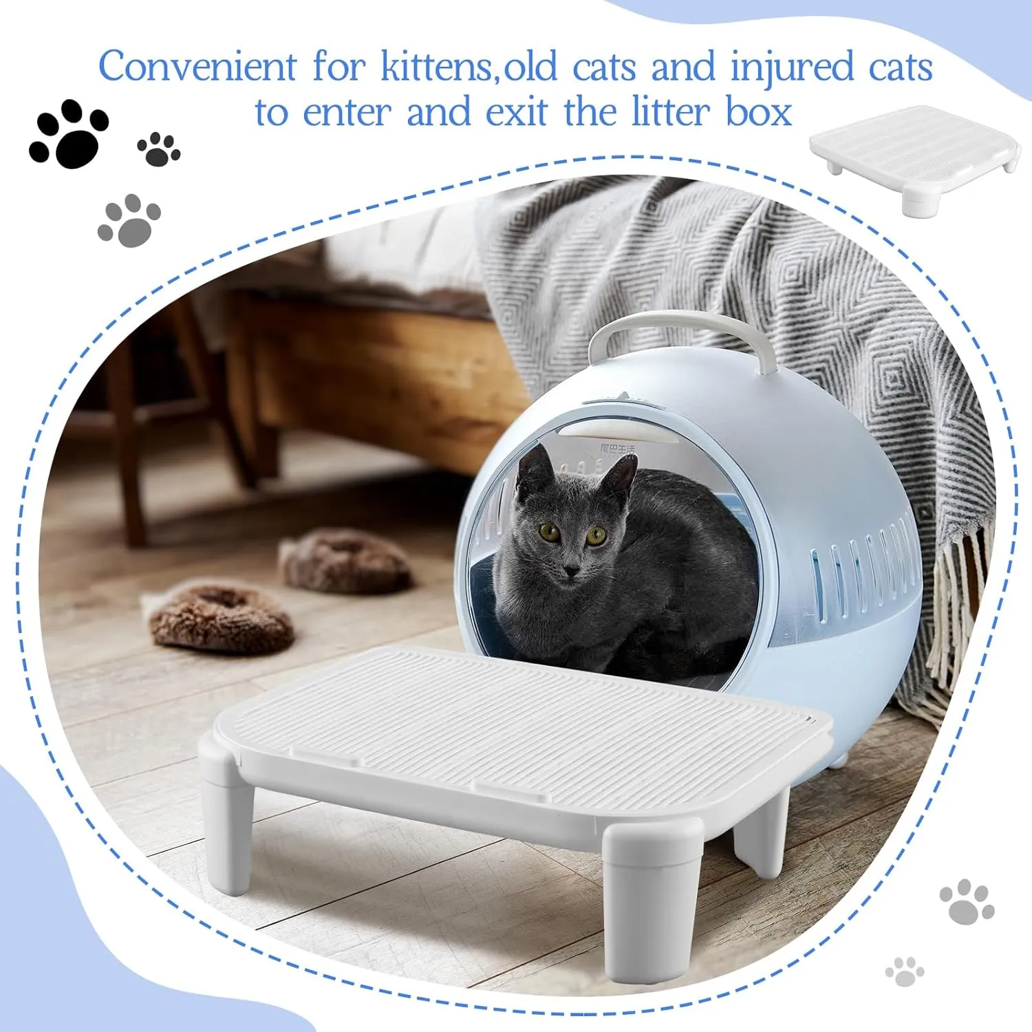 Cat Litter Ramp Trapper for Cat Litter Box Easy Cleaning Step and Stair Easy Entry for Elder Kitten Compatible with Various Models Trash Box(White,19.7"x 16"x 5.91")