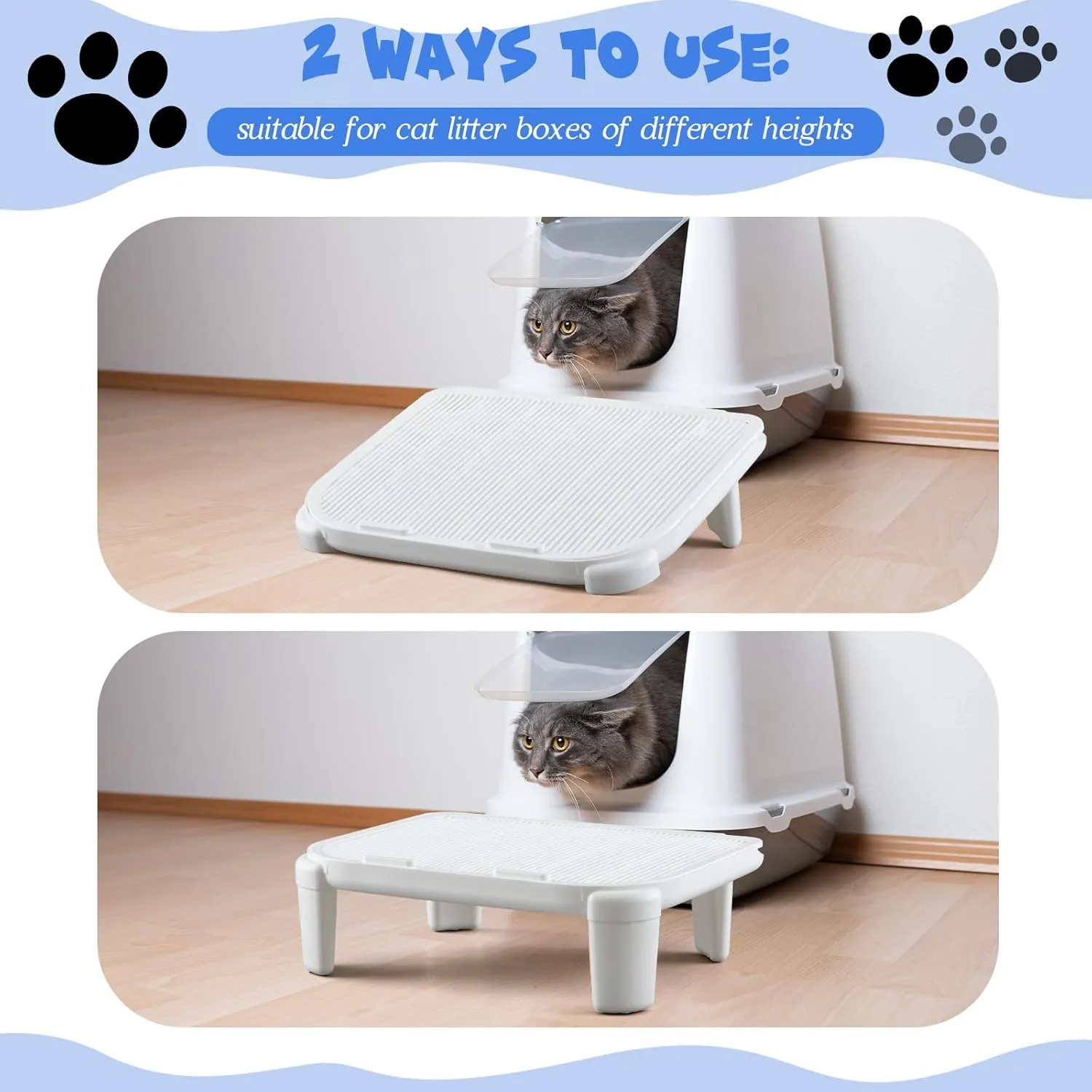 Cat Litter Ramp Trapper for Cat Litter Box Easy Cleaning Step and Stair Easy Entry for Elder Kitten Compatible with Various Models Trash Box(White,19.7"x 16"x 5.91")
