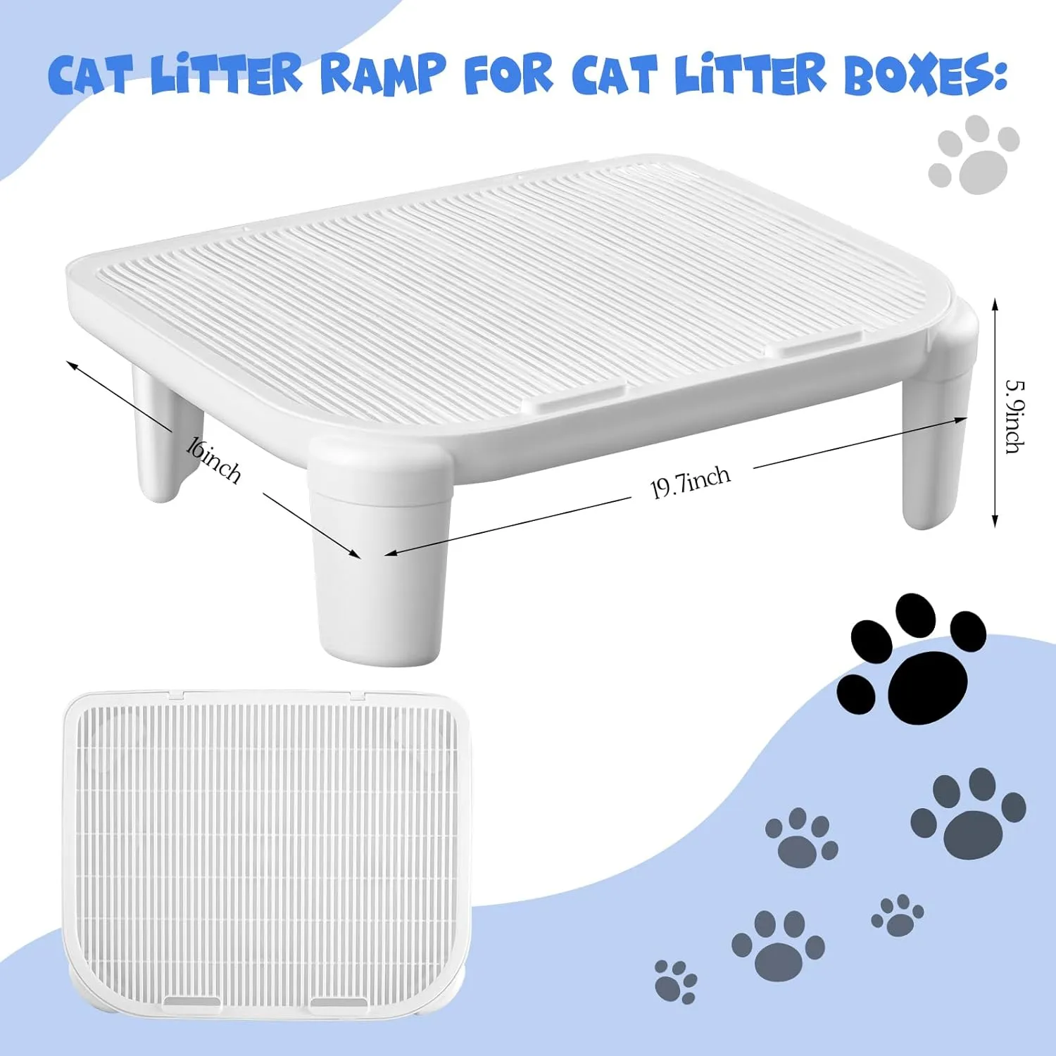 Cat Litter Ramp Trapper for Cat Litter Box Easy Cleaning Step and Stair Easy Entry for Elder Kitten Compatible with Various Models Trash Box(White,19.7"x 16"x 5.91")