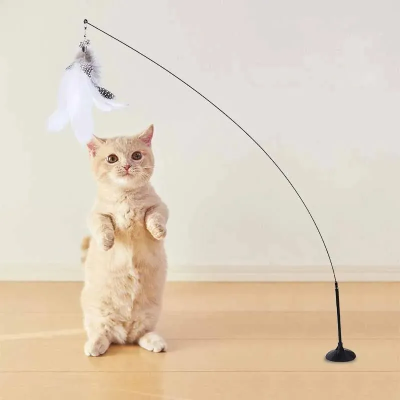 Cat Wand Toy - Recreational Cats Teaser Feather Stick Toy with Suction Cup