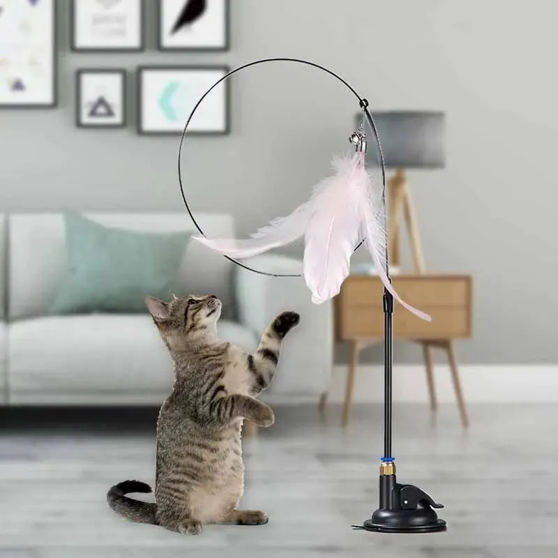 Cat Wand Toy - Recreational Cats Teaser Feather Stick Toy with Suction Cup