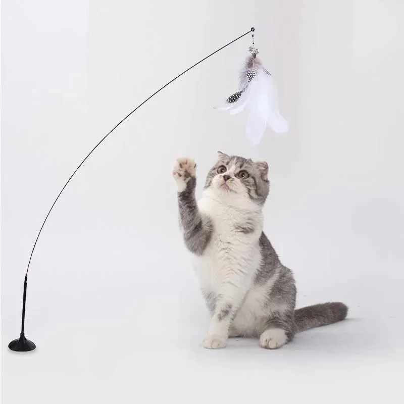 Cat Wand Toy - Recreational Cats Teaser Feather Stick Toy with Suction Cup