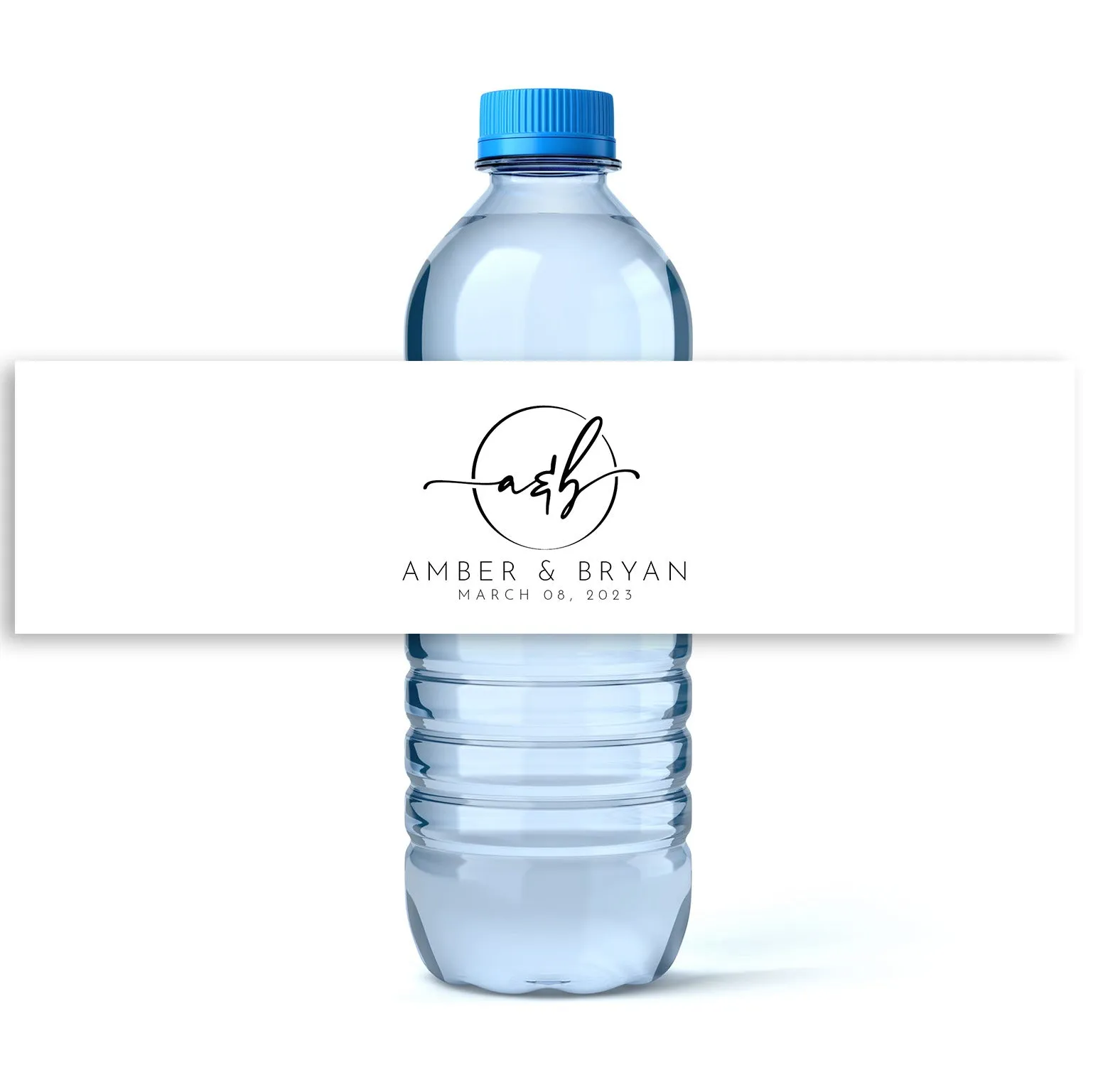 Circle Monogram Wedding Water Bottle Labels