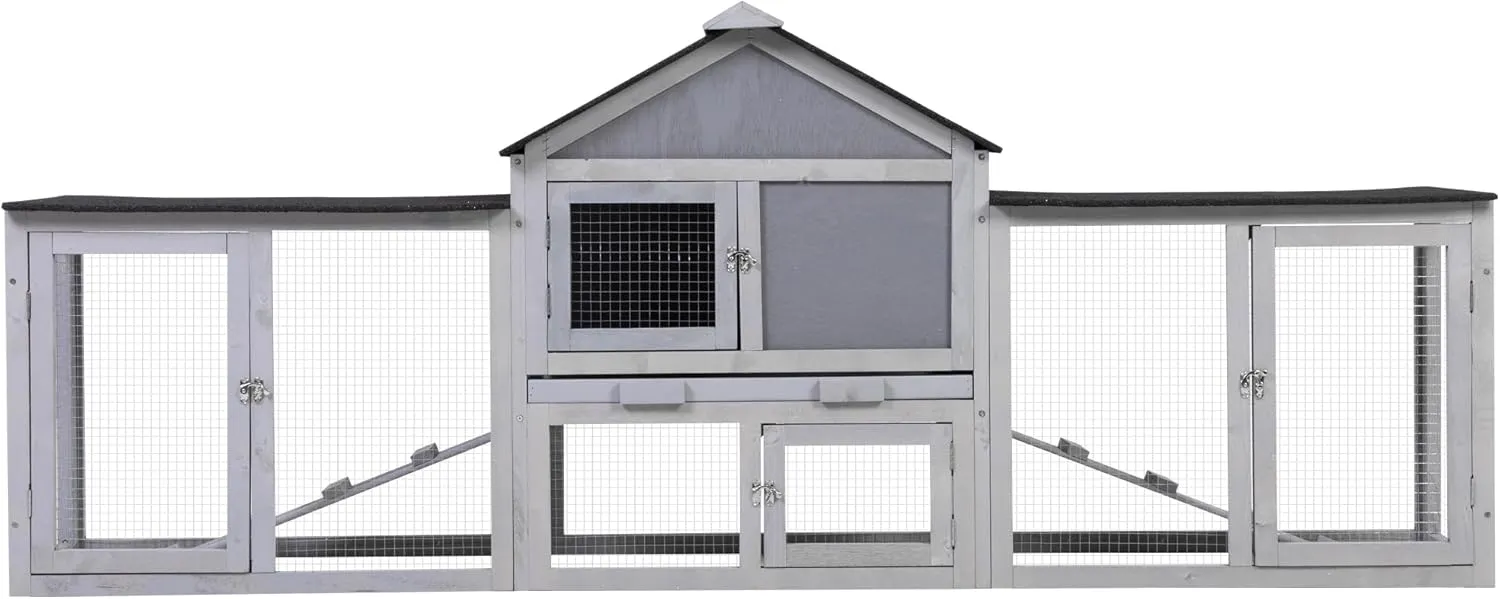COZIWOW 2 Story 83Wood Assembled Rabbit Hutch Indoor&Outdoor Bunny Cage with Double Runs and Weatherproof Roof, Guinea Pig Pet House for Small AnimalsGray