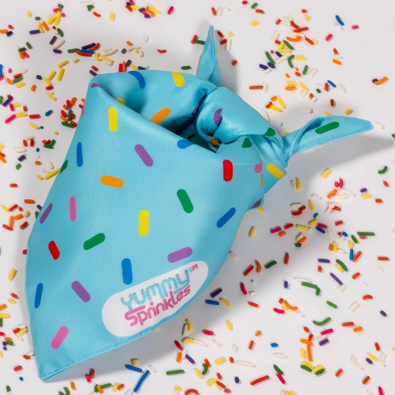 Cute Large/X-Large Light Blue Dog Bandana for Boy and Girl Dogs by Yummy Sprinkles | Birthday Rainbow Sprinkles Bandana | Spring and Summer Dog Accessory Boy/Girl | Washable Silky Polyester