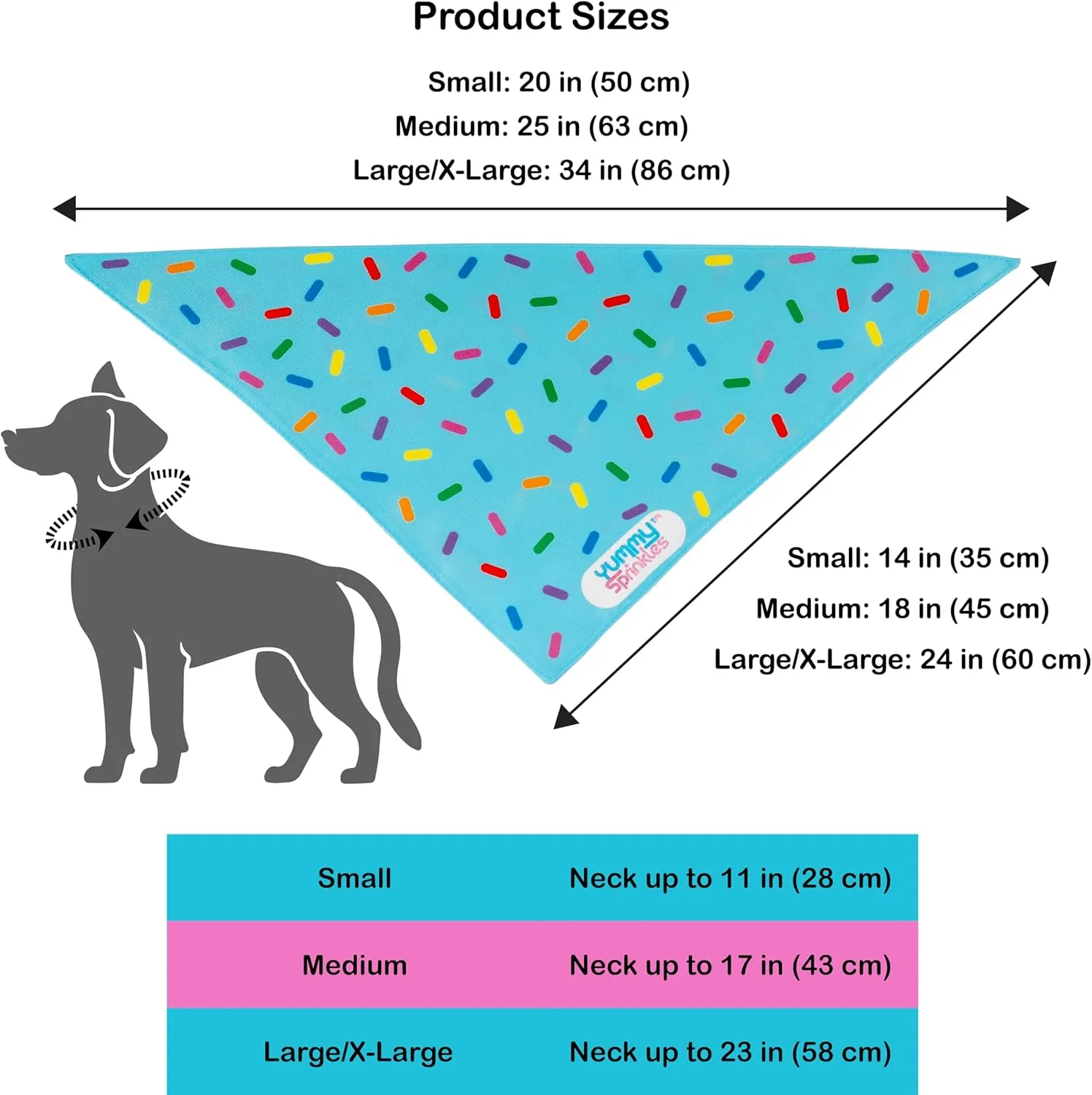 Cute Large/X-Large Light Blue Dog Bandana for Boy and Girl Dogs by Yummy Sprinkles | Birthday Rainbow Sprinkles Bandana | Spring and Summer Dog Accessory Boy/Girl | Washable Silky Polyester