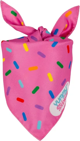 Cute Large/X-Large Pink Dog Bandana for Boy and Girl Dogs by Yummy Sprinkles | Birthday Rainbow Sprinkles Bandana | Spring and Summer Dog Accessory Boy/Girl | Washable Silky Polyester