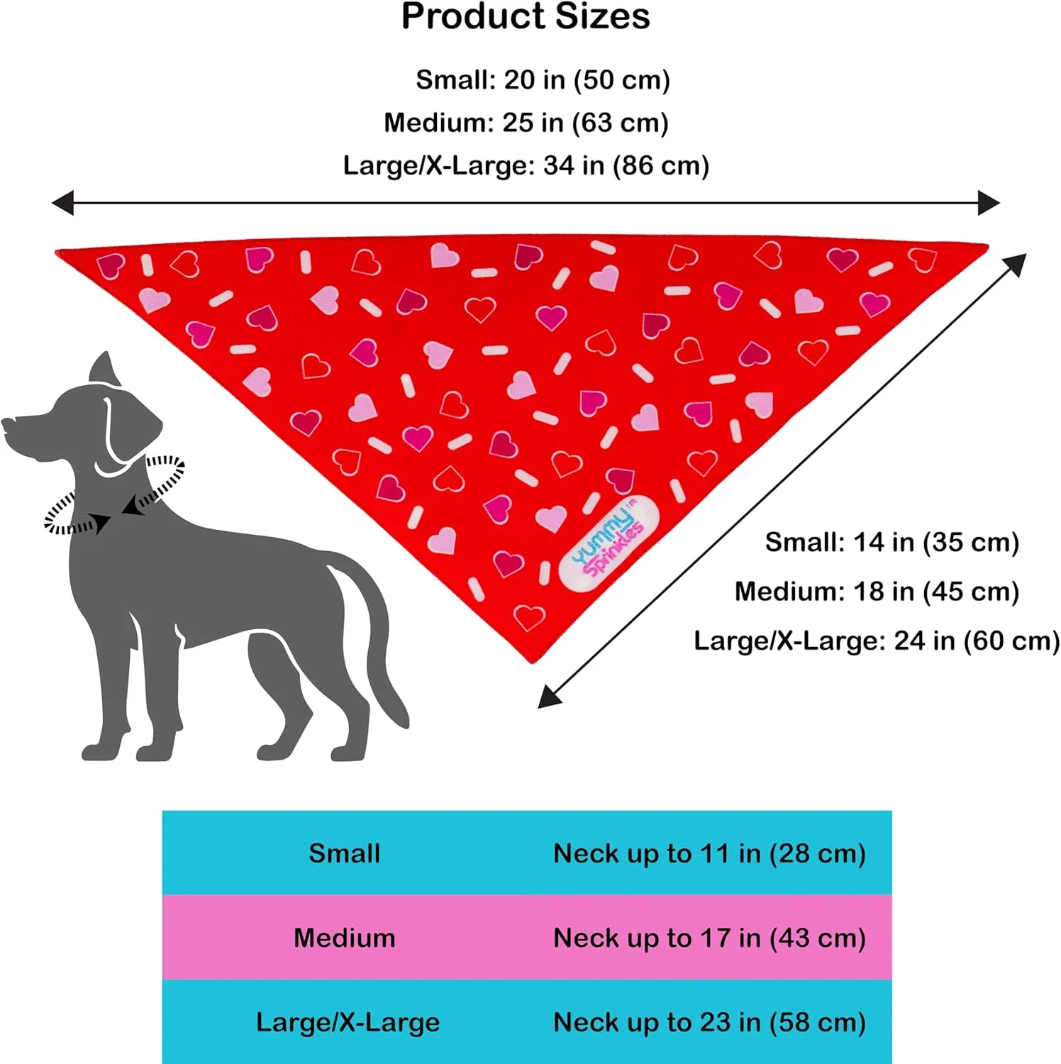 Cute Large/X-Large Pink Dog Bandana for Boy and Girl Dogs by Yummy Sprinkles | Birthday Rainbow Sprinkles Bandana | Spring and Summer Dog Accessory Boy/Girl | Washable Silky Polyester