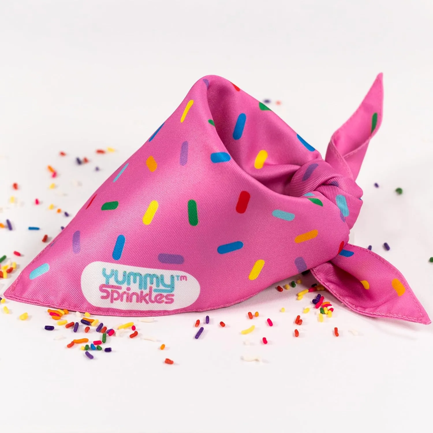 Cute Large/X-Large Pink Dog Bandana for Boy and Girl Dogs by Yummy Sprinkles | Birthday Rainbow Sprinkles Bandana | Spring and Summer Dog Accessory Boy/Girl | Washable Silky Polyester