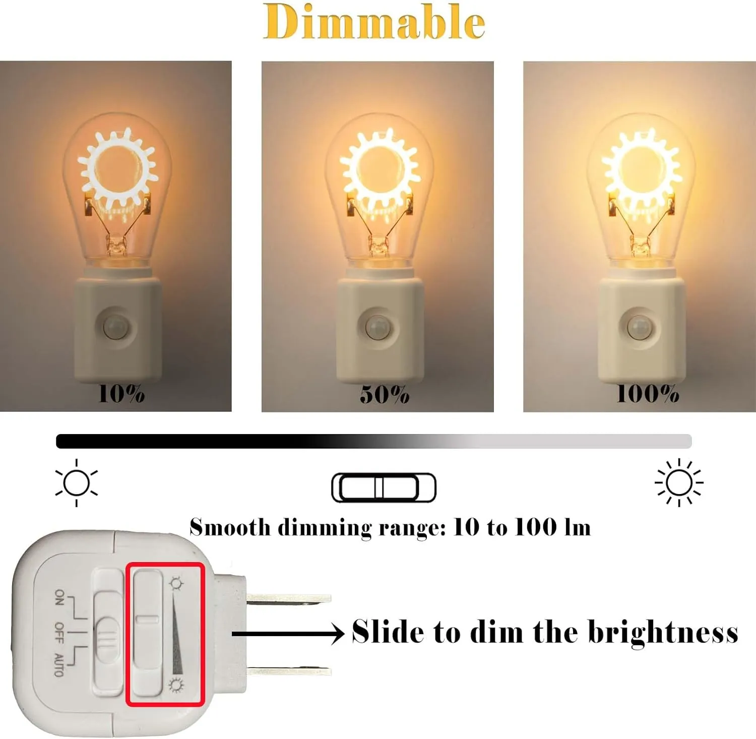 Dimmable LED Night Light with Motion Sensor, 2200K Warm White Plug into Wall, Auto Dusk to Dawn Activation, Adjustable Brightness for Kids, Bedroom, Bathroom, Kitchen