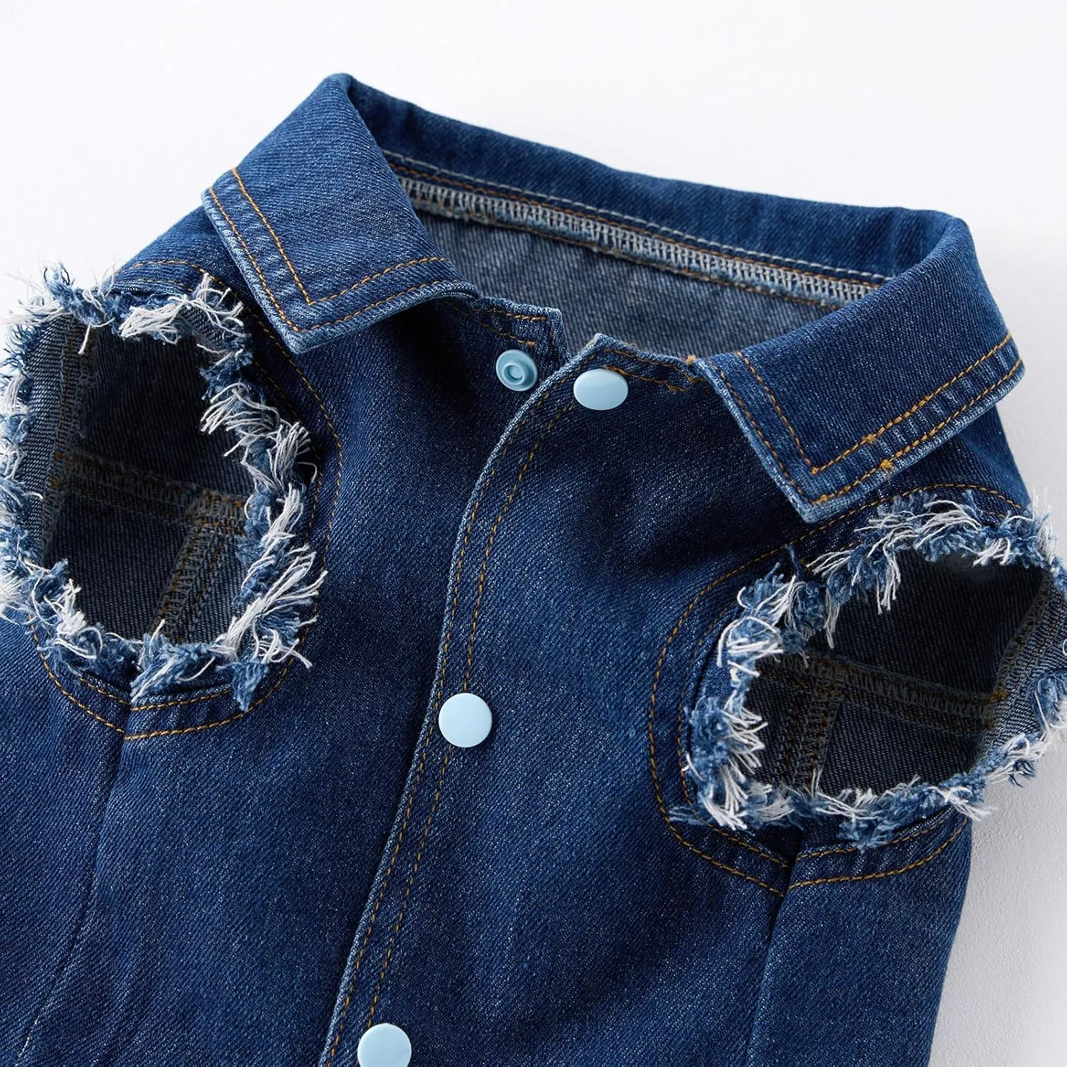 Dog Denim Jacket Vest - Leash Ring, Fringed Sleeves, Blue Jean, Classic Vintage Wash, Fits Small to Large Dogs (Large)
