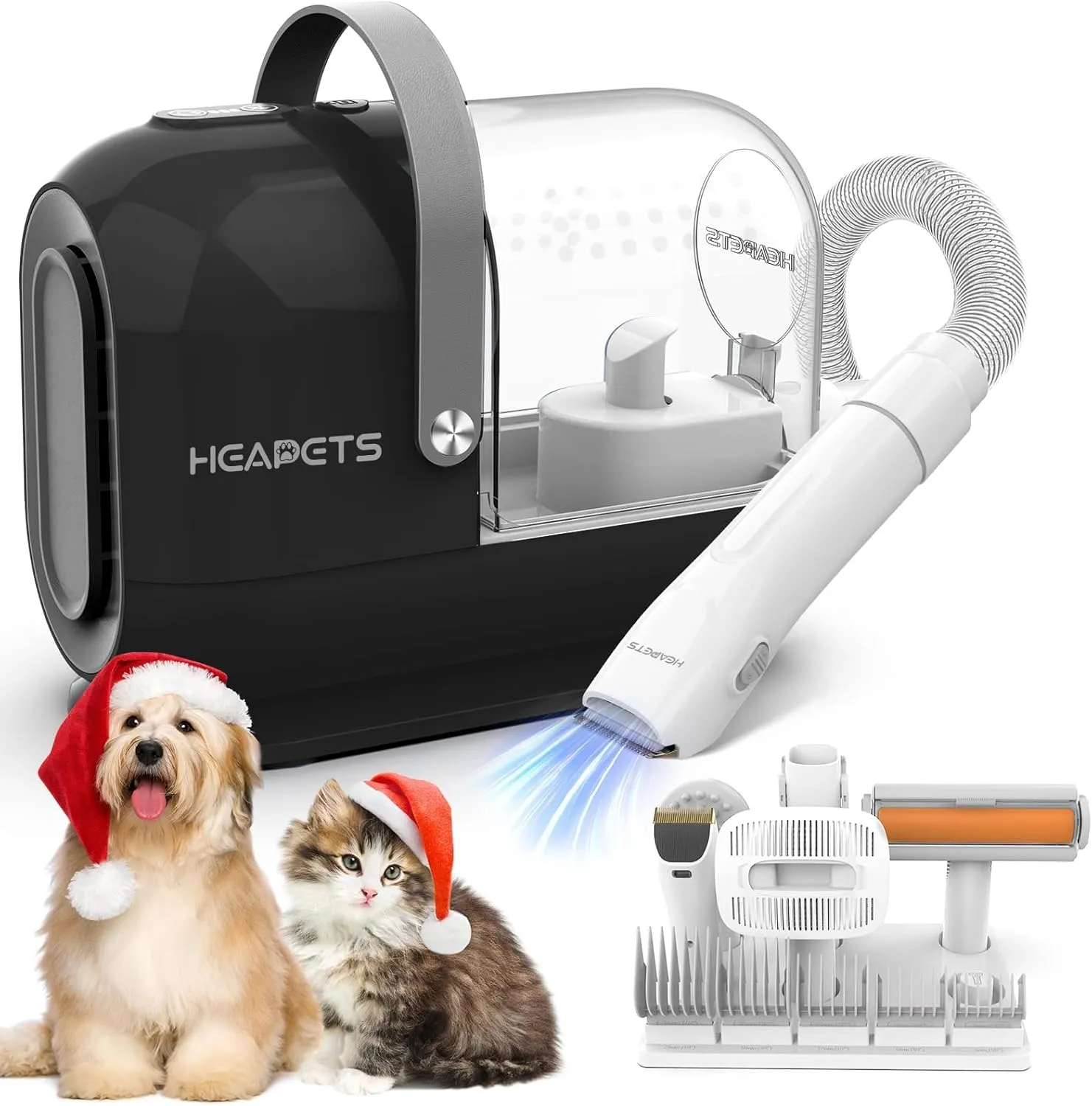 Dog Grooming Vacuum Kit - 3L Vacuum with 7 Tools, Low Noise Electric Clipper and Brush for Pet Shedding at Home, Black