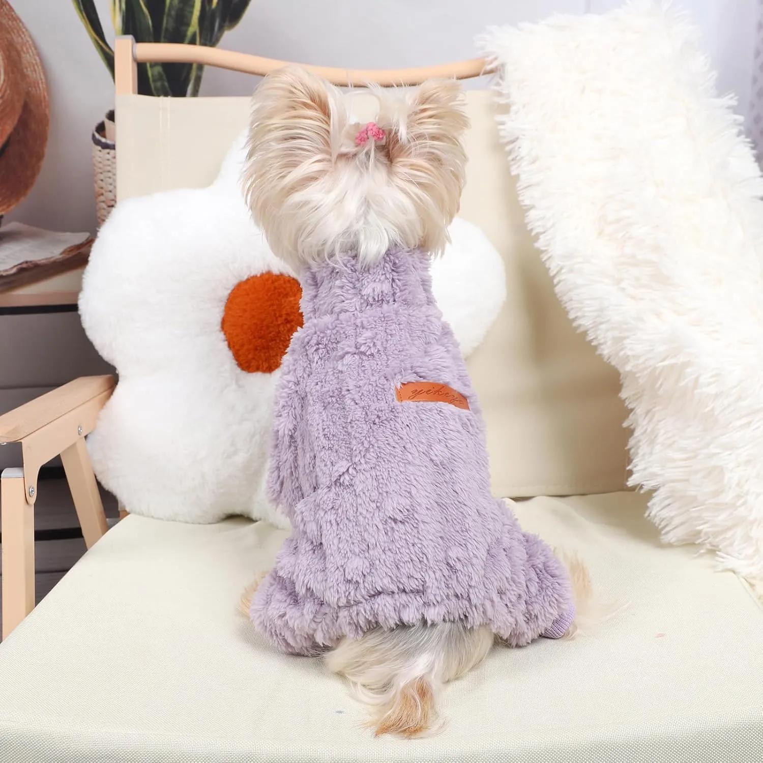 Dog Pajamas for Small Dogs Boy Girl, Turtleneck Pullover Sweater Thick Warm Clothes, Cold Weather Fleece Coat, Puppy Pjs Chihuahua Yorkie Winter Onesies Pet Doggie Male Female (Purple, XX-Small)